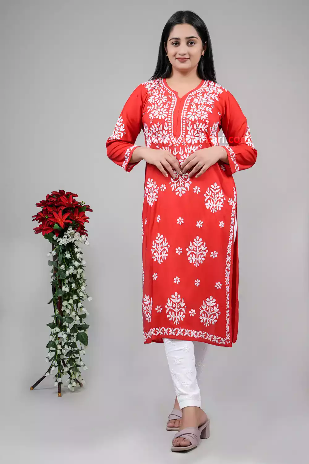 Red Chikankari Kurti | Lakhnavi Chikankari Kurti Online Shopping